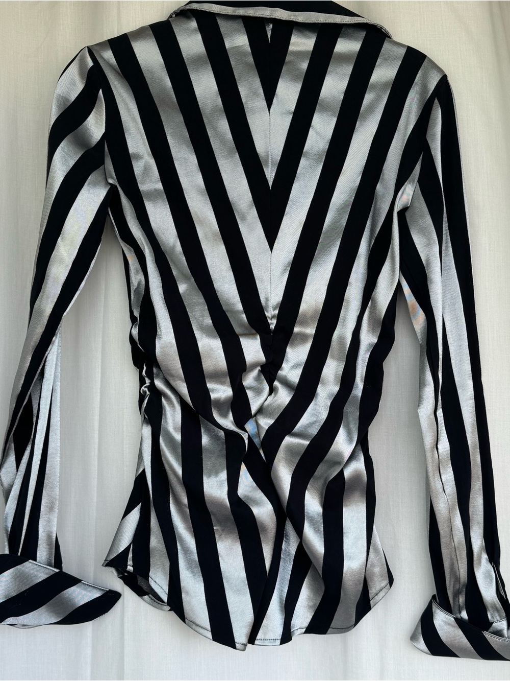 Joseph Ribkoff Black & Silver Striped Button-Front Blouse with silver buttons - Picture 5 of 8